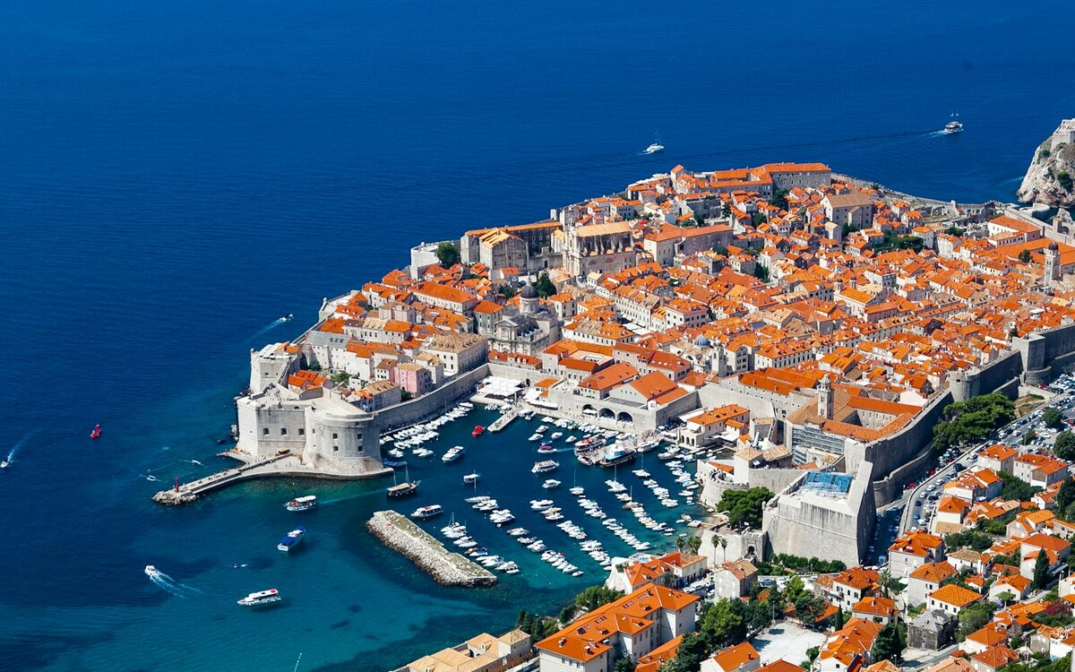Dubrovnik old town and harbour on the Dalmatian coast